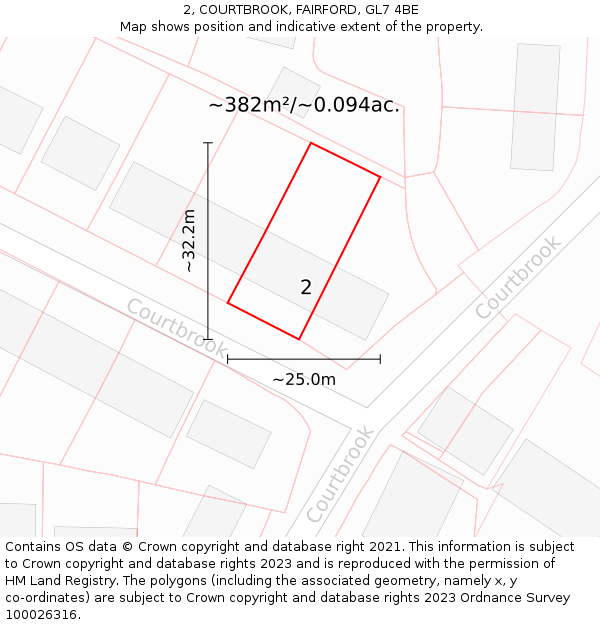 2, COURTBROOK, FAIRFORD, GL7 4BE: Plot and title map