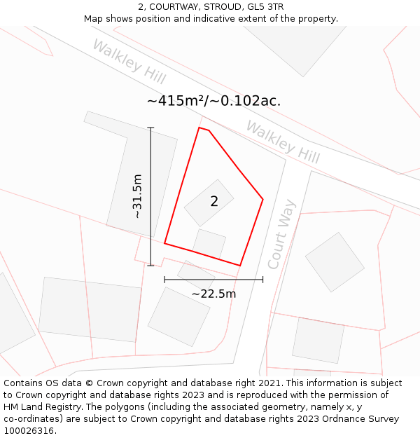 2, COURTWAY, STROUD, GL5 3TR: Plot and title map