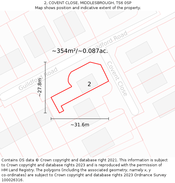 2, COVENT CLOSE, MIDDLESBROUGH, TS6 0SP: Plot and title map