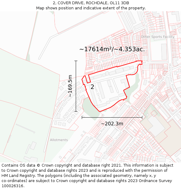 2, COVER DRIVE, ROCHDALE, OL11 3DB: Plot and title map