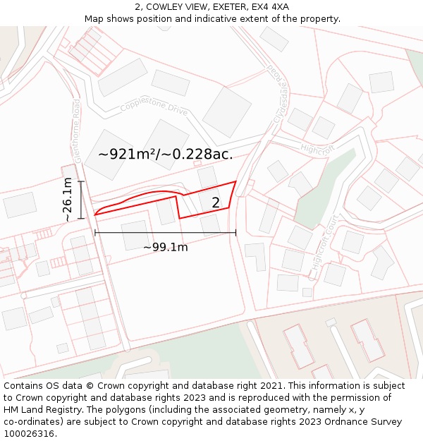 2, COWLEY VIEW, EXETER, EX4 4XA: Plot and title map