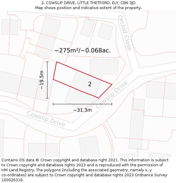 2, COWSLIP DRIVE, LITTLE THETFORD, ELY, CB6 3JD: Plot and title map