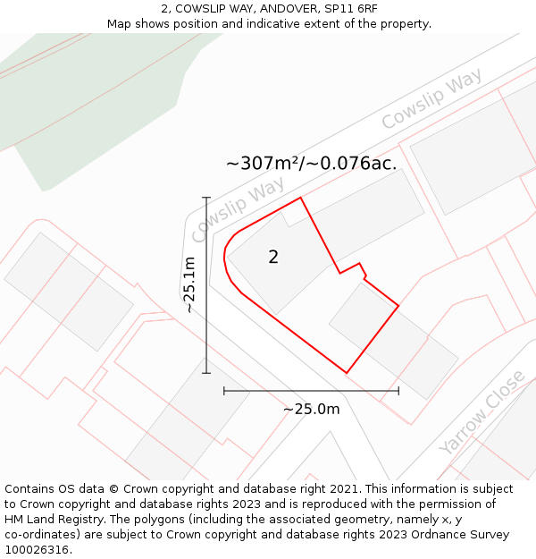 2, COWSLIP WAY, ANDOVER, SP11 6RF: Plot and title map