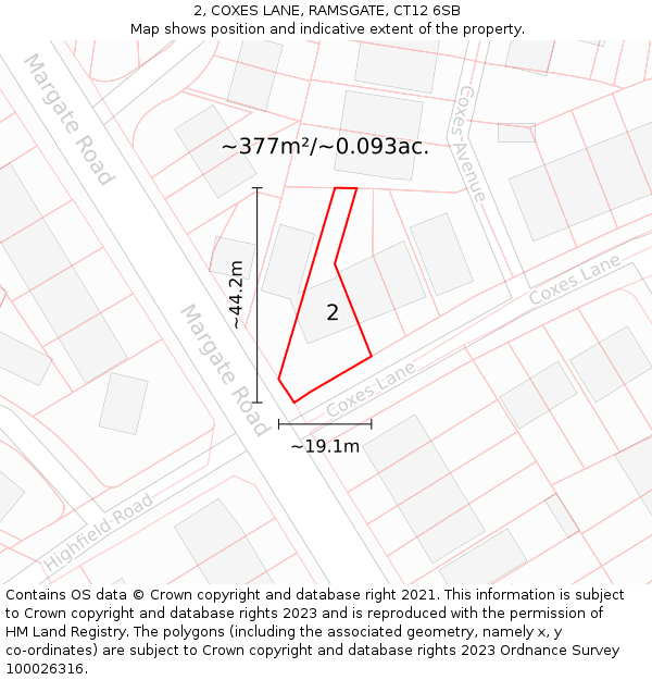 2, COXES LANE, RAMSGATE, CT12 6SB: Plot and title map