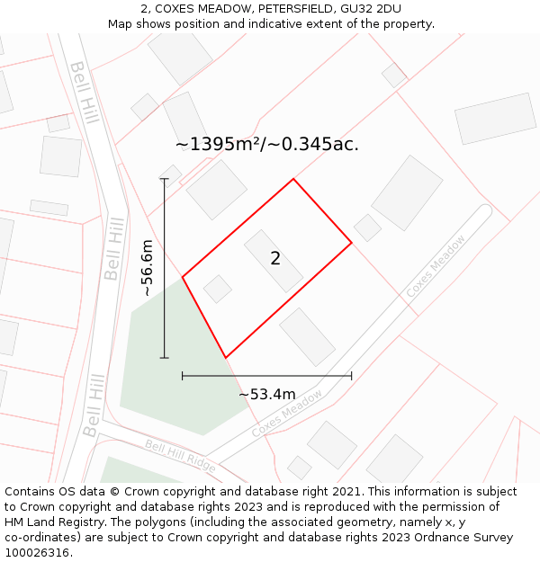 2, COXES MEADOW, PETERSFIELD, GU32 2DU: Plot and title map