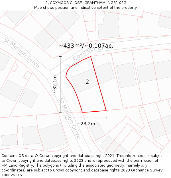 2, COXMOOR CLOSE, GRANTHAM, NG31 9FG: Plot and title map