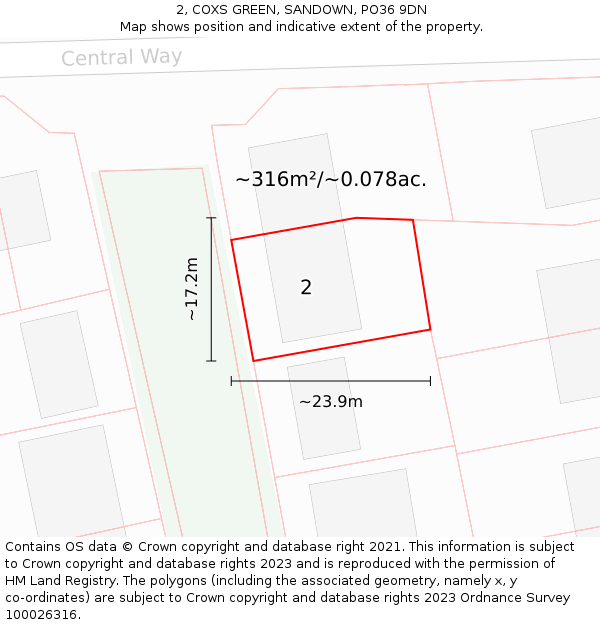 2, COXS GREEN, SANDOWN, PO36 9DN: Plot and title map