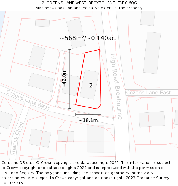 2, COZENS LANE WEST, BROXBOURNE, EN10 6QG: Plot and title map