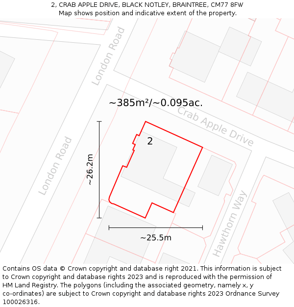 2, CRAB APPLE DRIVE, BLACK NOTLEY, BRAINTREE, CM77 8FW: Plot and title map