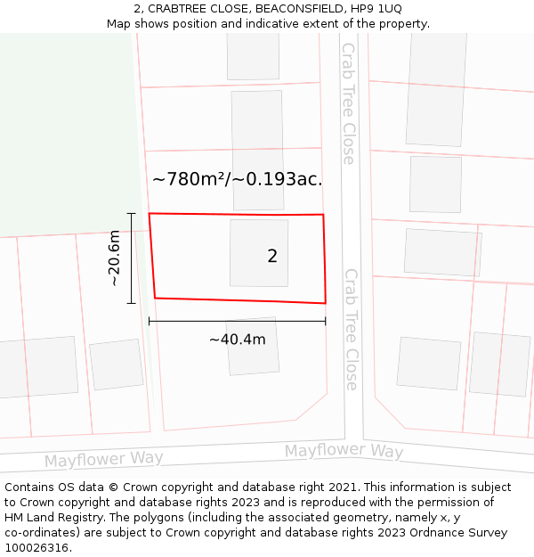 2, CRABTREE CLOSE, BEACONSFIELD, HP9 1UQ: Plot and title map