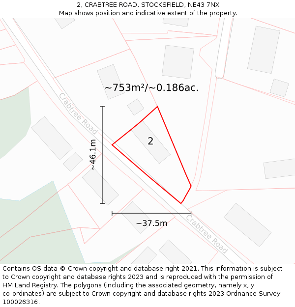 2, CRABTREE ROAD, STOCKSFIELD, NE43 7NX: Plot and title map