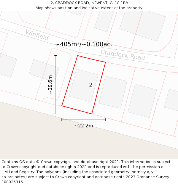 2, CRADDOCK ROAD, NEWENT, GL18 1RA: Plot and title map