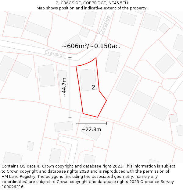 2, CRAGSIDE, CORBRIDGE, NE45 5EU: Plot and title map