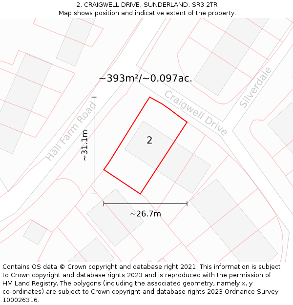 2, CRAIGWELL DRIVE, SUNDERLAND, SR3 2TR: Plot and title map