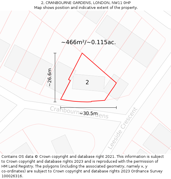 2, CRANBOURNE GARDENS, LONDON, NW11 0HP: Plot and title map