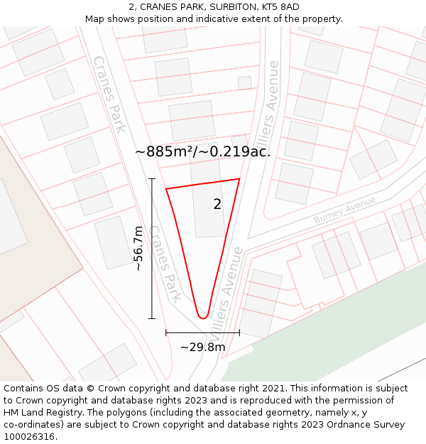 2, CRANES PARK, SURBITON, KT5 8AD: Plot and title map