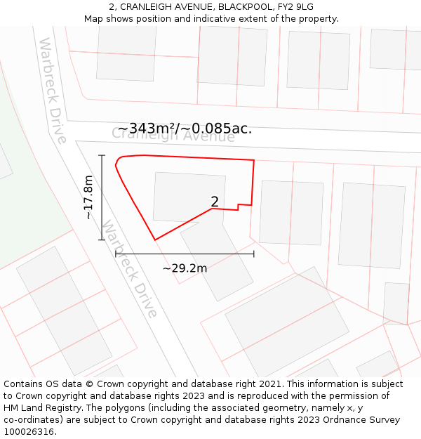2, CRANLEIGH AVENUE, BLACKPOOL, FY2 9LG: Plot and title map