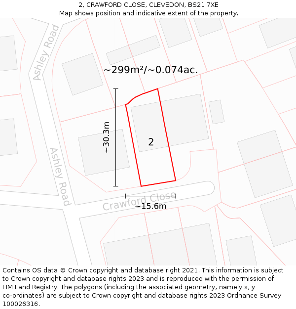 2, CRAWFORD CLOSE, CLEVEDON, BS21 7XE: Plot and title map