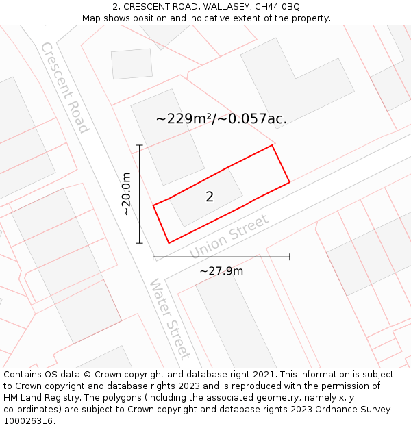 2, CRESCENT ROAD, WALLASEY, CH44 0BQ: Plot and title map