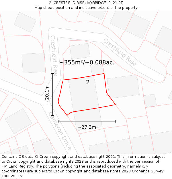 2, CRESTFIELD RISE, IVYBRIDGE, PL21 9TJ: Plot and title map