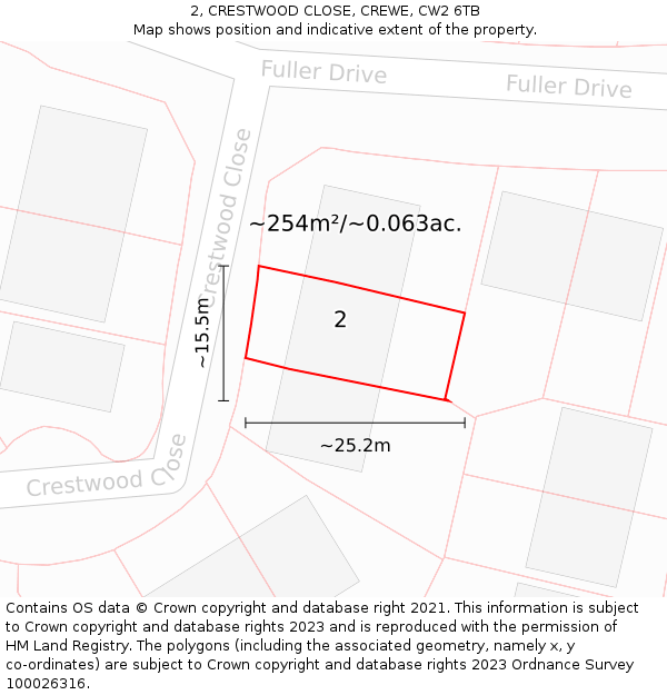 2, CRESTWOOD CLOSE, CREWE, CW2 6TB: Plot and title map