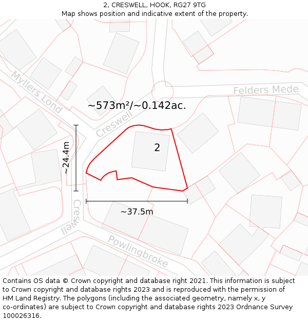 2, CRESWELL, HOOK, RG27 9TG: Plot and title map