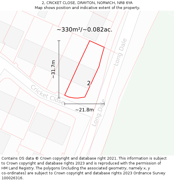 2, CRICKET CLOSE, DRAYTON, NORWICH, NR8 6YA: Plot and title map