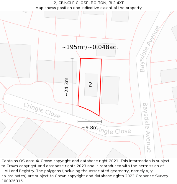 2, CRINGLE CLOSE, BOLTON, BL3 4XT: Plot and title map