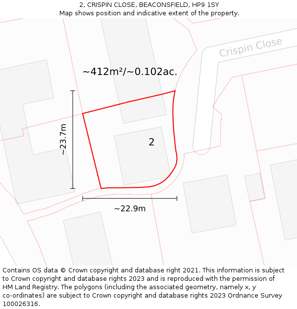 2, CRISPIN CLOSE, BEACONSFIELD, HP9 1SY: Plot and title map