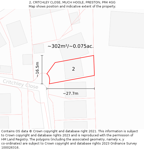 2, CRITCHLEY CLOSE, MUCH HOOLE, PRESTON, PR4 4GG: Plot and title map