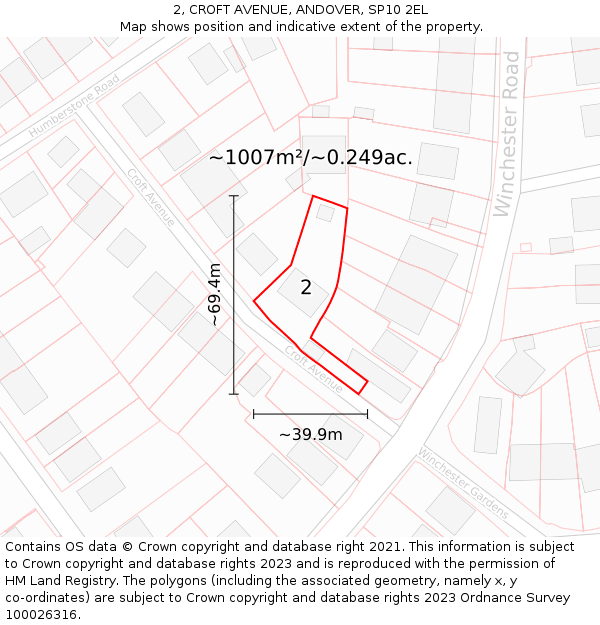 2, CROFT AVENUE, ANDOVER, SP10 2EL: Plot and title map