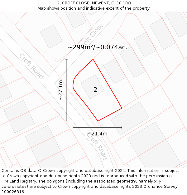 2, CROFT CLOSE, NEWENT, GL18 1RQ: Plot and title map