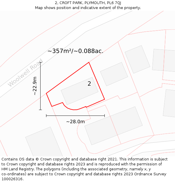 2, CROFT PARK, PLYMOUTH, PL6 7QJ: Plot and title map