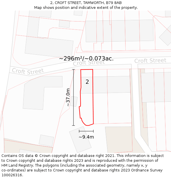 2, CROFT STREET, TAMWORTH, B79 8AB: Plot and title map