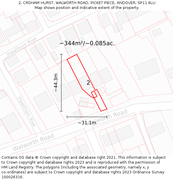 2, CROHAM HURST, WALWORTH ROAD, PICKET PIECE, ANDOVER, SP11 6LU: Plot and title map