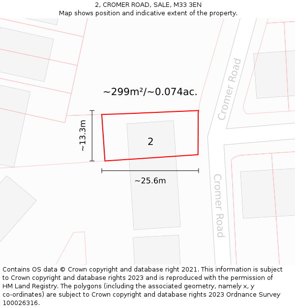 2, CROMER ROAD, SALE, M33 3EN: Plot and title map