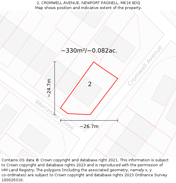 2, CROMWELL AVENUE, NEWPORT PAGNELL, MK16 8DQ: Plot and title map