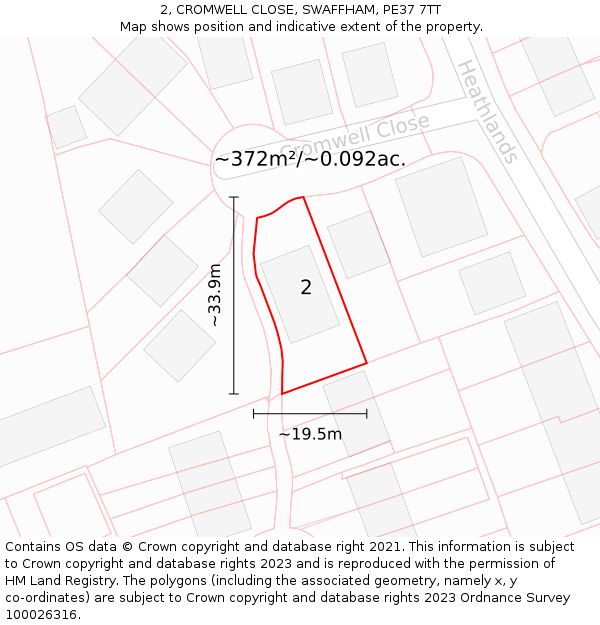 2, CROMWELL CLOSE, SWAFFHAM, PE37 7TT: Plot and title map