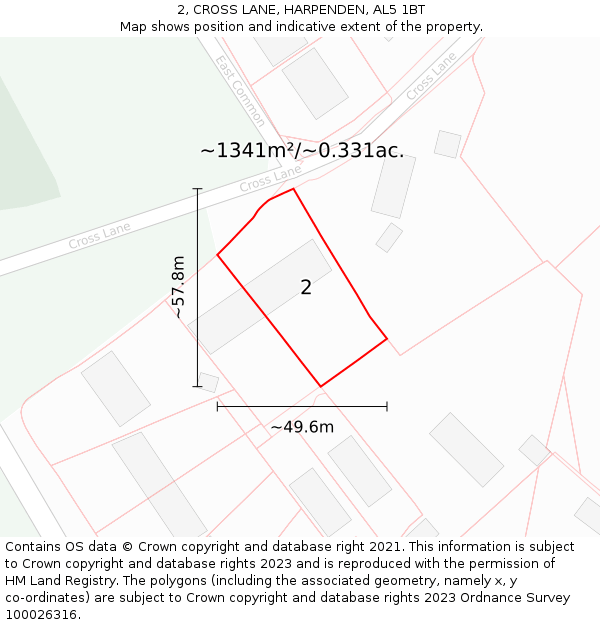 2, CROSS LANE, HARPENDEN, AL5 1BT: Plot and title map