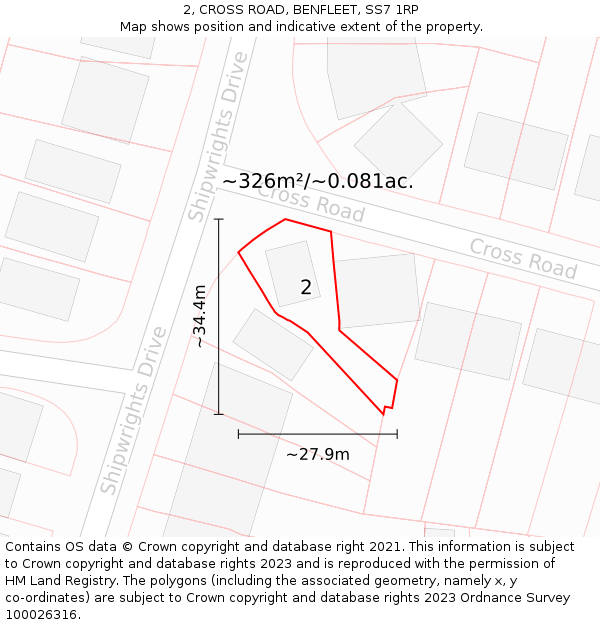 2, CROSS ROAD, BENFLEET, SS7 1RP: Plot and title map