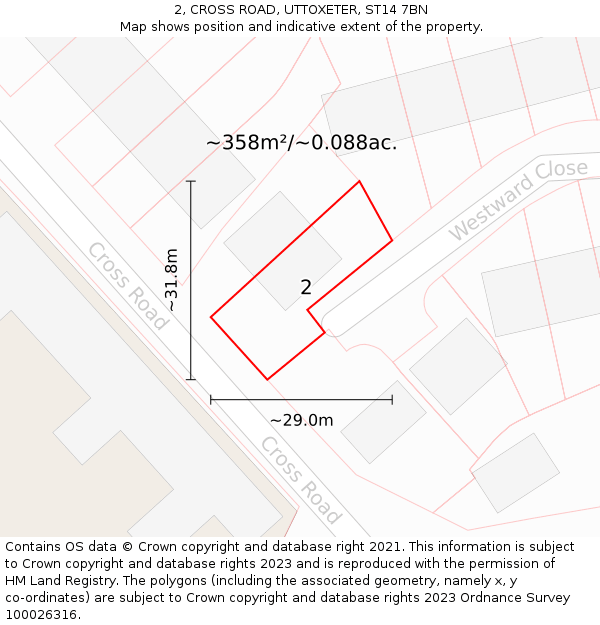 2, CROSS ROAD, UTTOXETER, ST14 7BN: Plot and title map