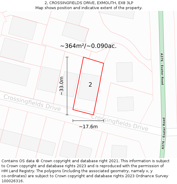 2, CROSSINGFIELDS DRIVE, EXMOUTH, EX8 3LP: Plot and title map