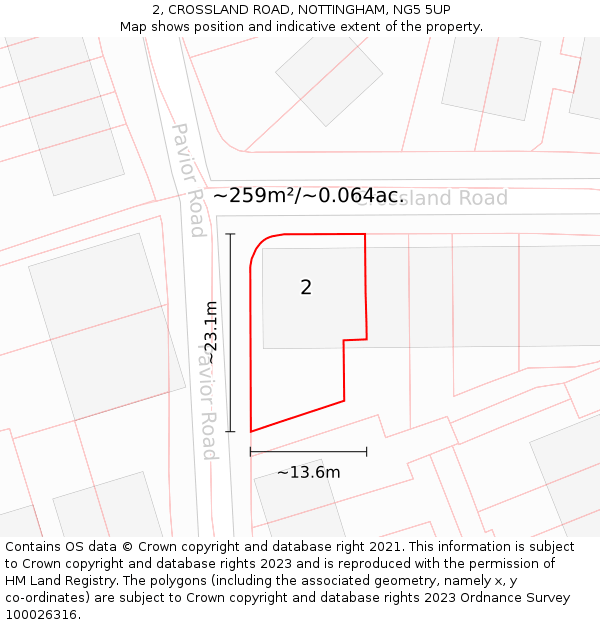 2, CROSSLAND ROAD, NOTTINGHAM, NG5 5UP: Plot and title map
