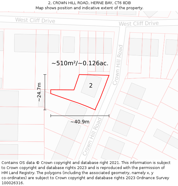 2, CROWN HILL ROAD, HERNE BAY, CT6 8DB: Plot and title map