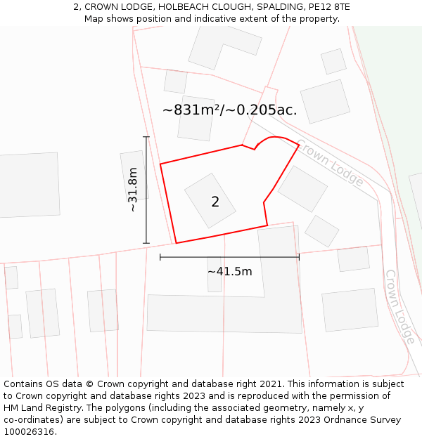 2, CROWN LODGE, HOLBEACH CLOUGH, SPALDING, PE12 8TE: Plot and title map