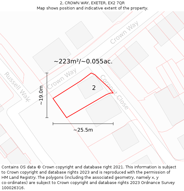 2, CROWN WAY, EXETER, EX2 7QR: Plot and title map