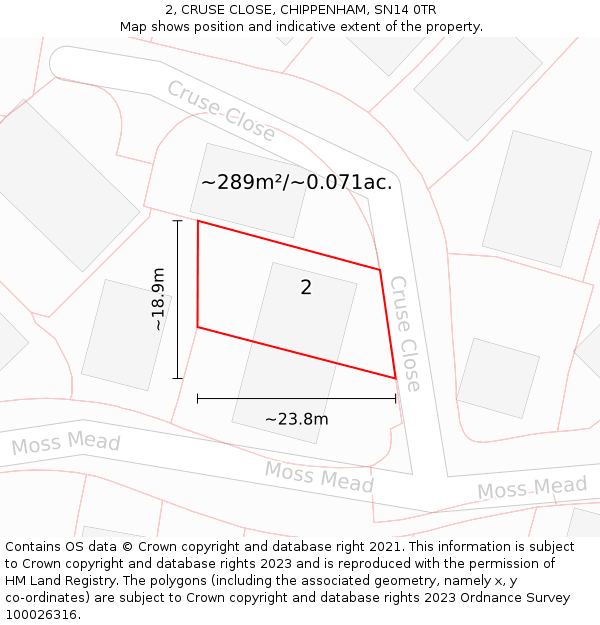 2, CRUSE CLOSE, CHIPPENHAM, SN14 0TR: Plot and title map