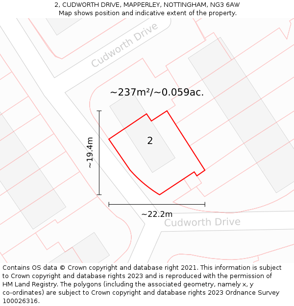 2, CUDWORTH DRIVE, MAPPERLEY, NOTTINGHAM, NG3 6AW: Plot and title map