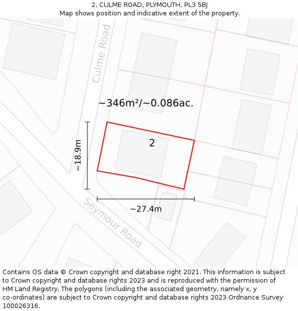 2, CULME ROAD, PLYMOUTH, PL3 5BJ: Plot and title map