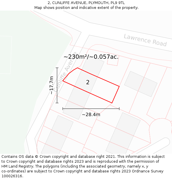 2, CUNLIFFE AVENUE, PLYMOUTH, PL9 9TL: Plot and title map